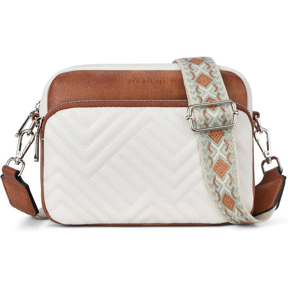 Women Beige＆brown Vegan Leather Quilted Purses Small Shoulder Bag Ladies Handbag - Picture 1 of 6